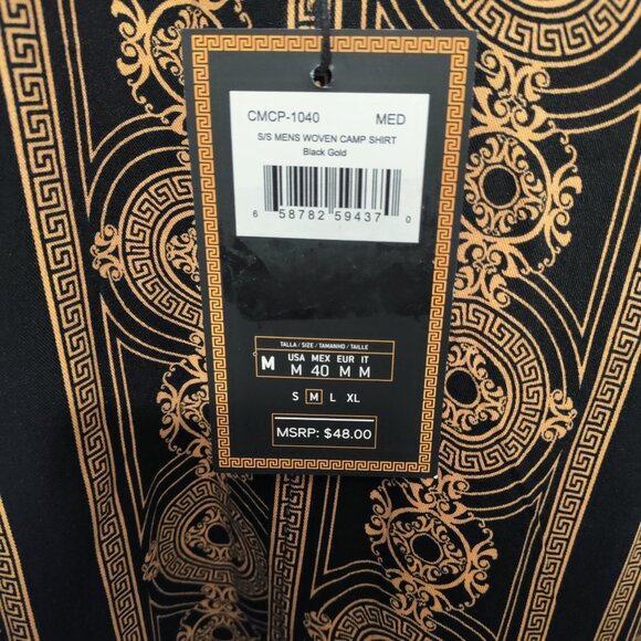 NWT Casa Moda Couture M Mens Woven Shirt AOP Baroque Pattern Black Gold S/S - Picture 5 of 7